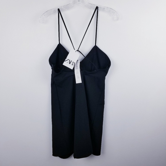 Zara Black Surplice V-Neck Spaghetti Strap Night Out Mini Dress NWT Medium - Picture 8 of 14